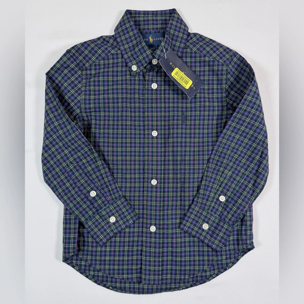 NWT RALPH LAUREN Boys Plaid Button Down Shirt 2/2T Preppy Classic Pony USA NEW